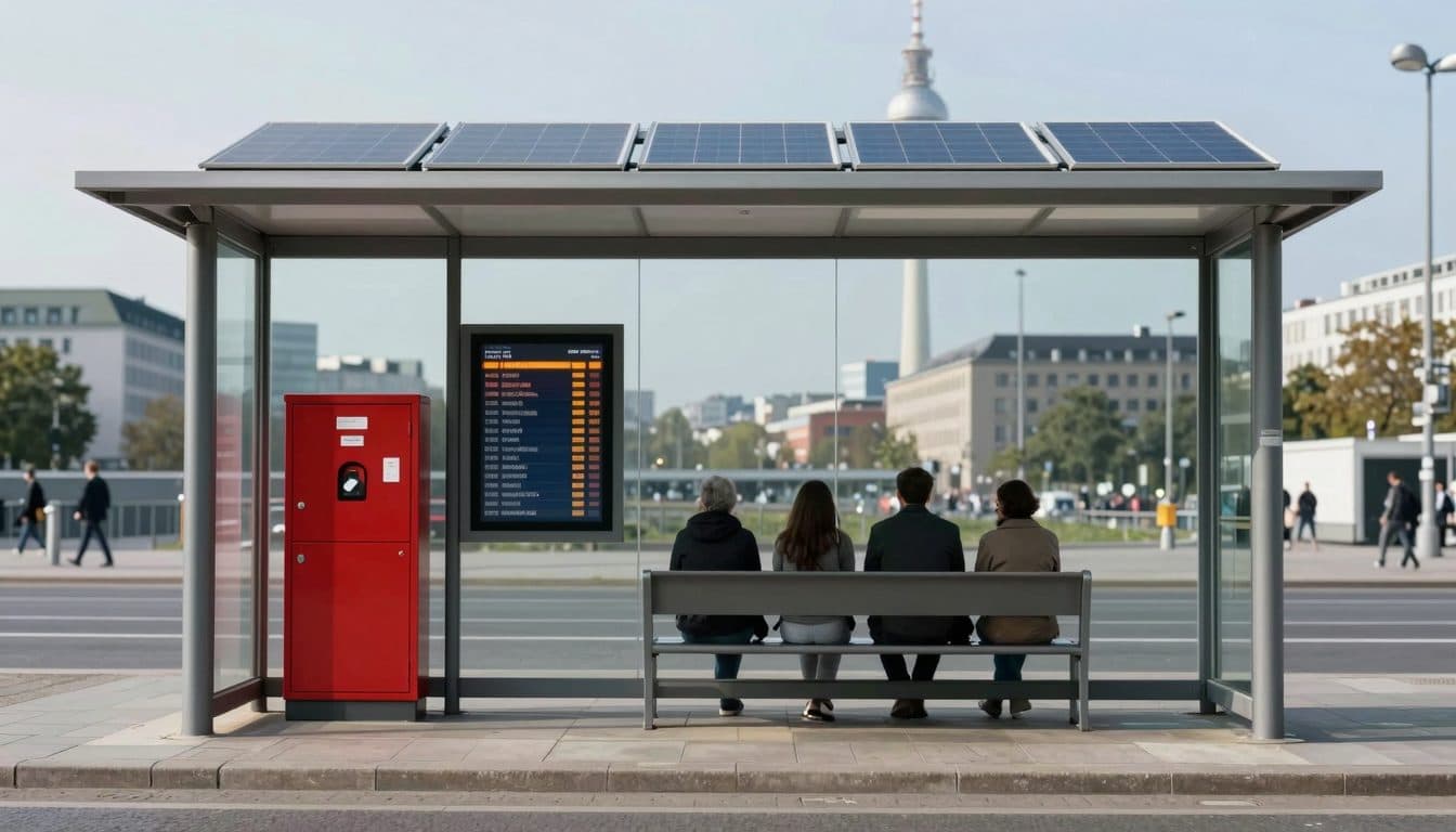 BVG stellt in Berlin-Mitte Test-Wartehalle mit Defibrillator und Notruffunktion vor