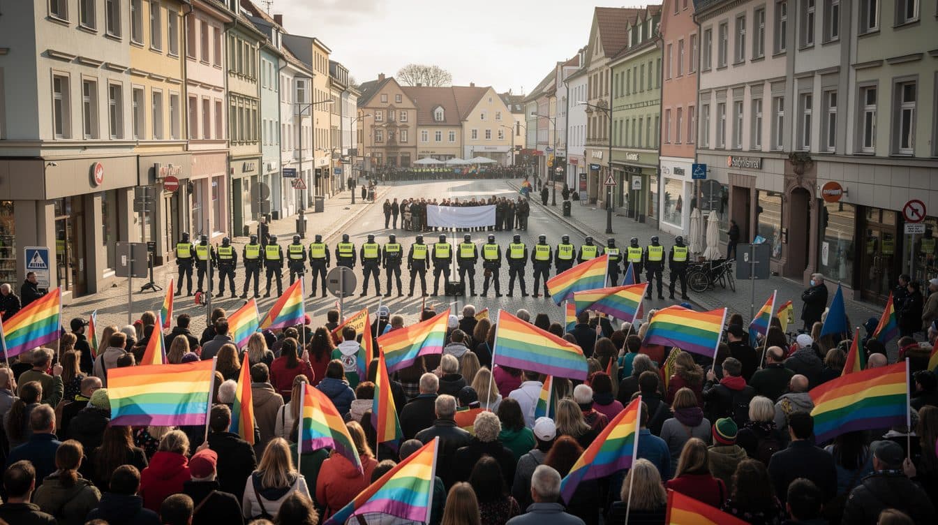 CSD in Eberswalde zieht unter erhöhtem Polizeischutz durch die Stadt – rechte Gegendemo begleitet den Zug
