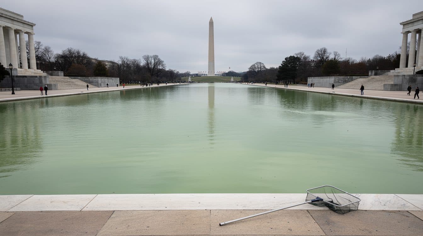 Sanierter Reflecting Pool in Washington leuchtet schon wieder giftgrün