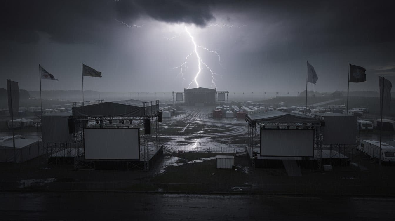 Gewitter und Sturmböen über dem Rock-am-Ring-Gelände am Nürburgring