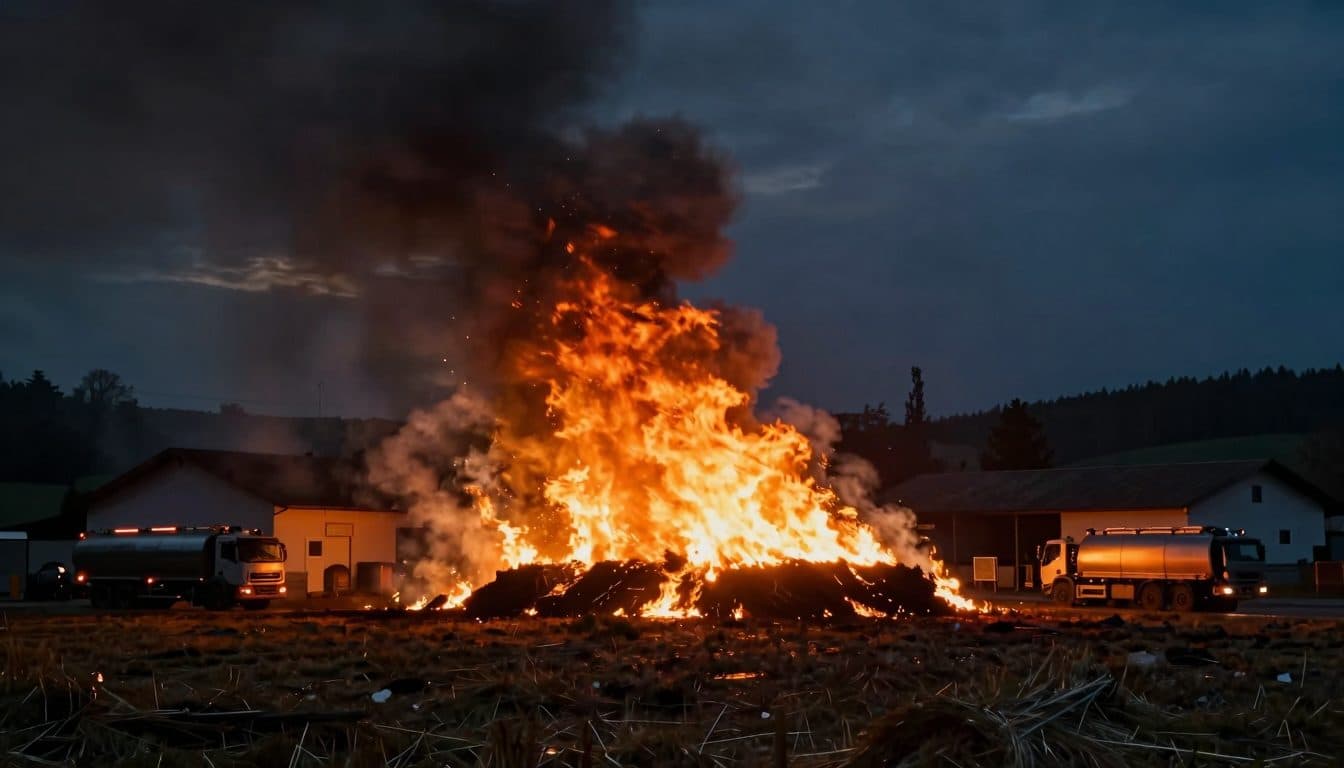 Großbrand in Wildendürnbach: Hunderte Strohballen auf Rinderbetrieb in Vollbrand